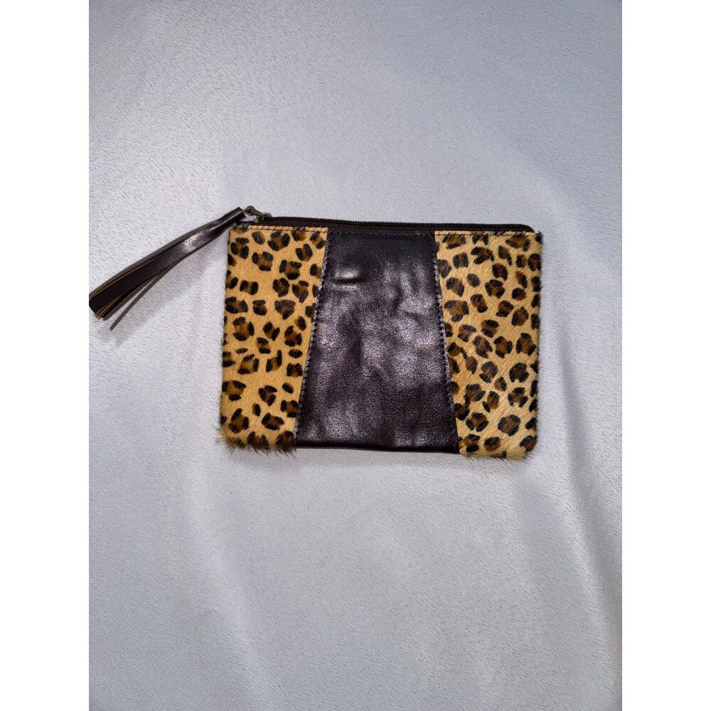 Crazy Heifer brown leather and calf hair Leopard print, small bag with tassel.